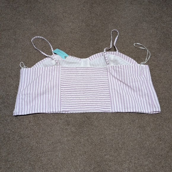 Anthropologie Plus Bustier Striped Smocked Crop Top Y2K Spaghetti Straps 2X - Picture 6 of 12